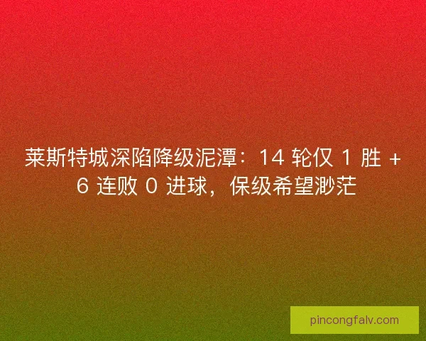 莱斯特城深陷降级泥潭：14 轮仅 1 胜 + 6 连败 0 进球，保级希望渺茫