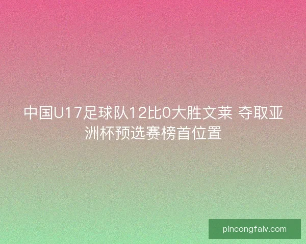 中国U17足球队12比0大胜文莱 夺取亚洲杯预选赛榜首位置